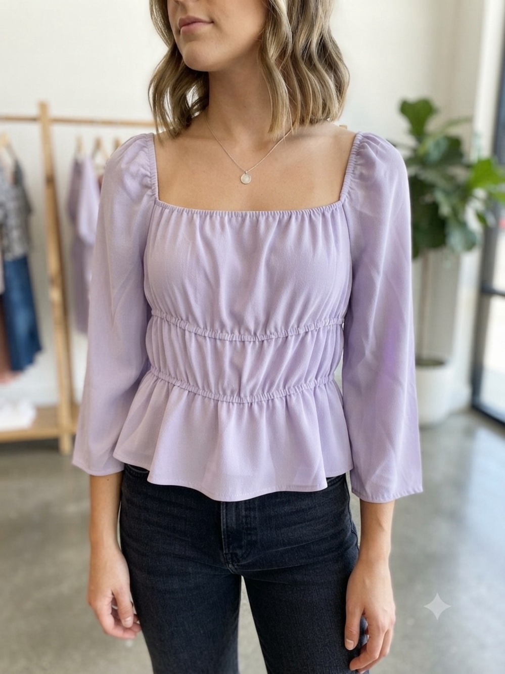 Who What Wear Lavender Square-Neck Peplum Blouse